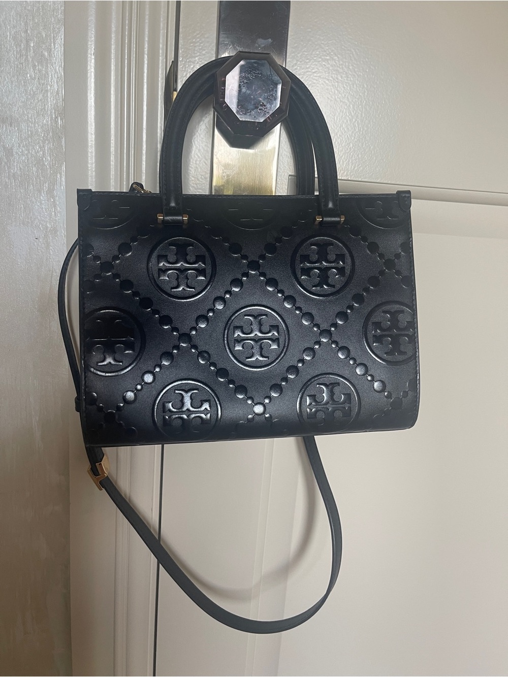 Tory Burch T Monogram Contrast EmbossedSquare Tote